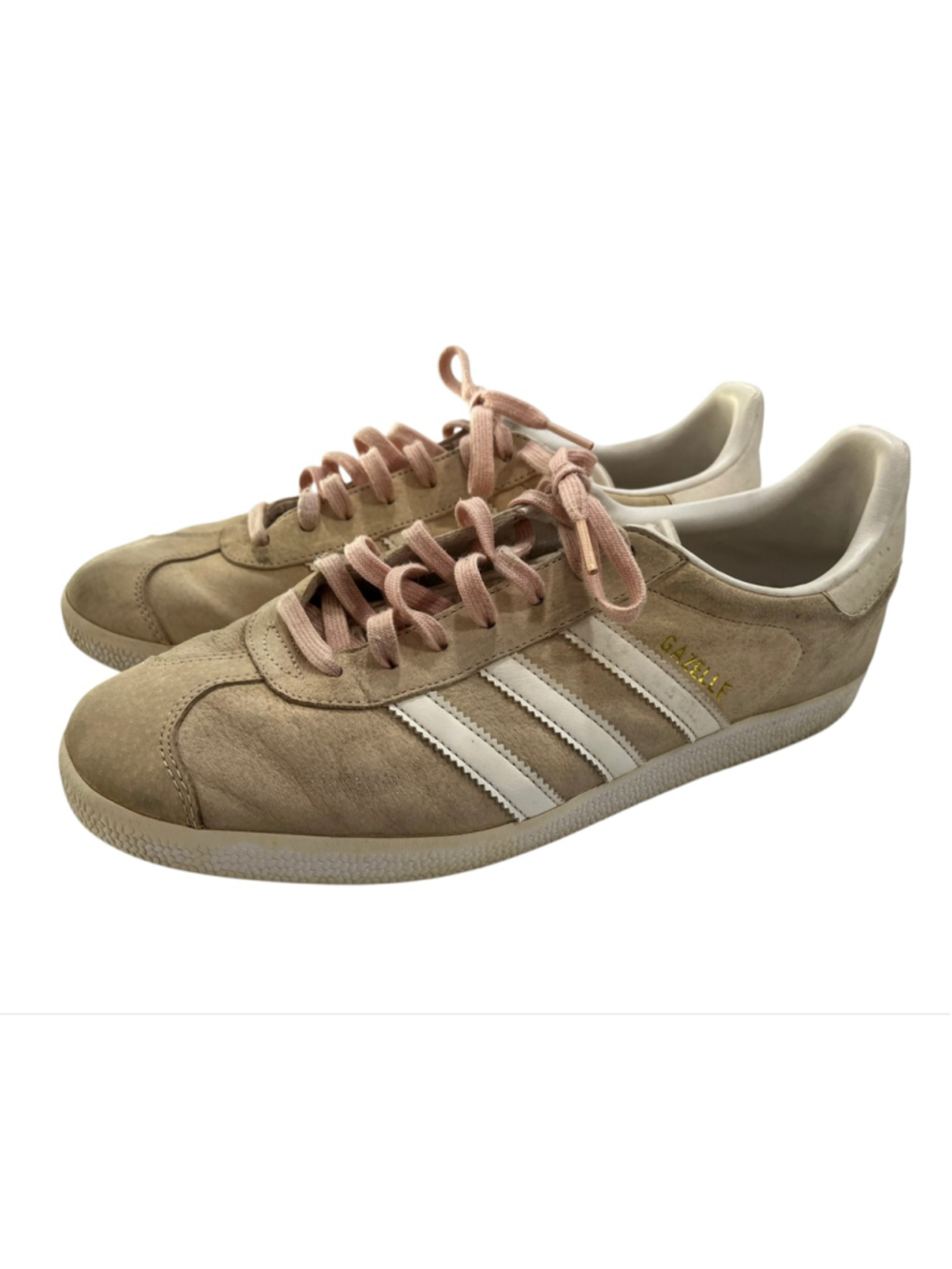 Adidas Gazelle Suede Beige Tan White Pink Laces Men's Size 10 Streetwear Blush